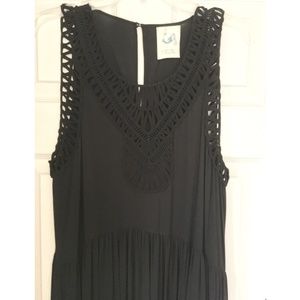 Anthropologie black macrame maxi dress